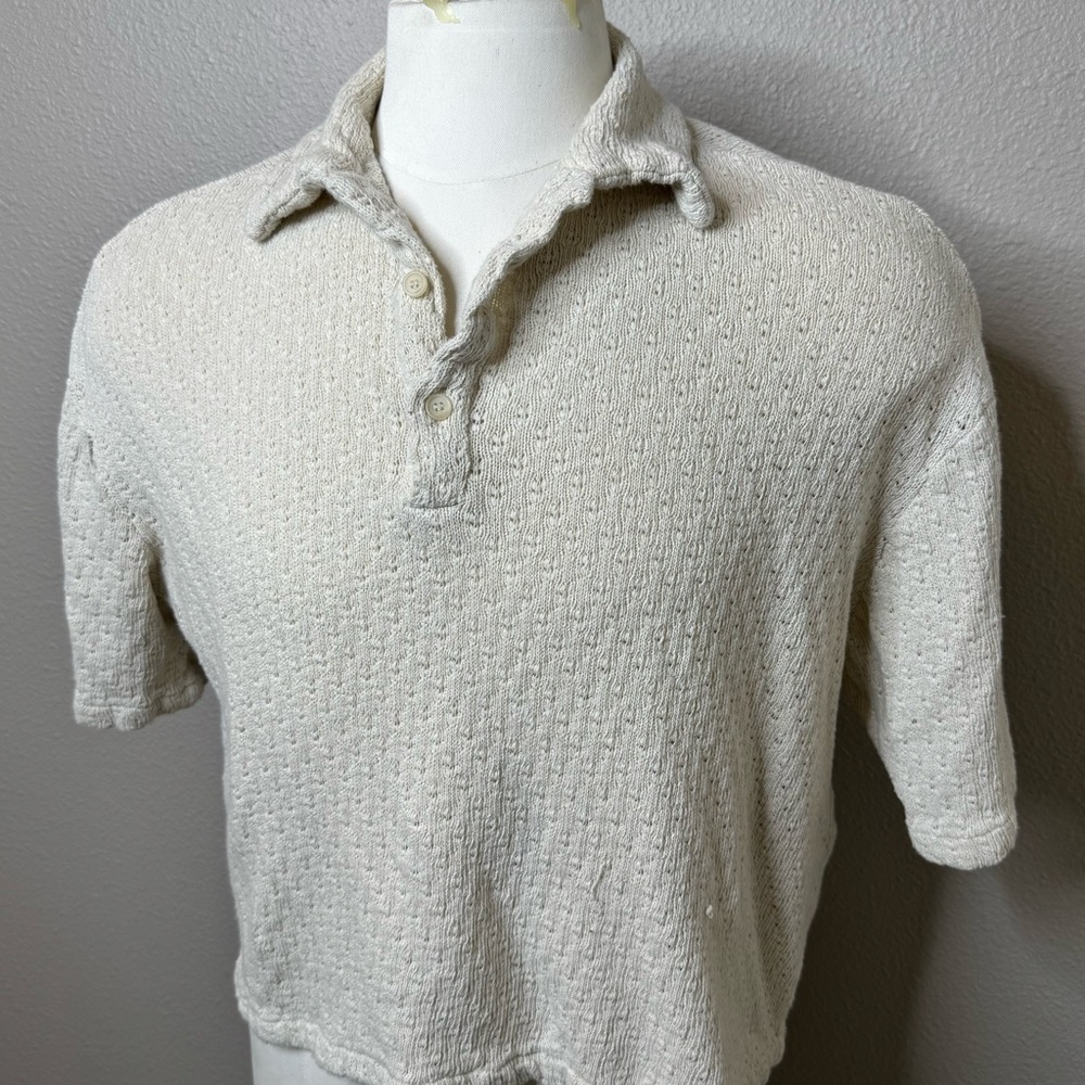 Zara Men's Off-White Textured Polo Shirt